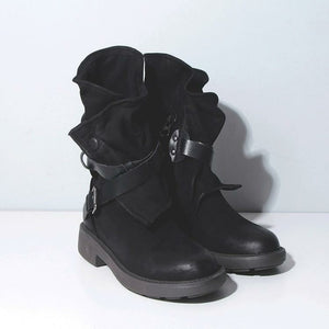 Round Toe Buckled Boots