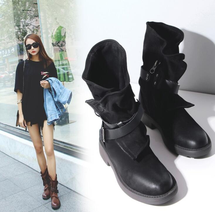 Round Toe Buckled Boots