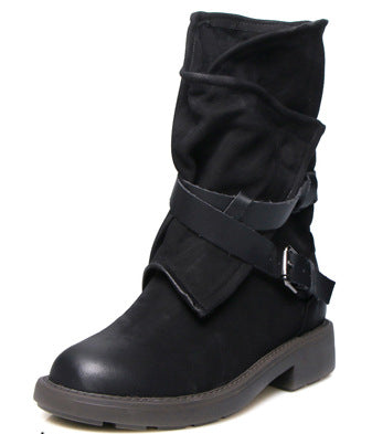 Round Toe Buckled Boots