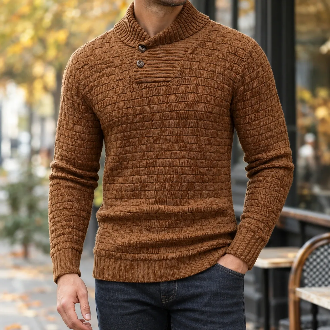 Nicholas Shawl Collar Sweater — source gallery photograph 1